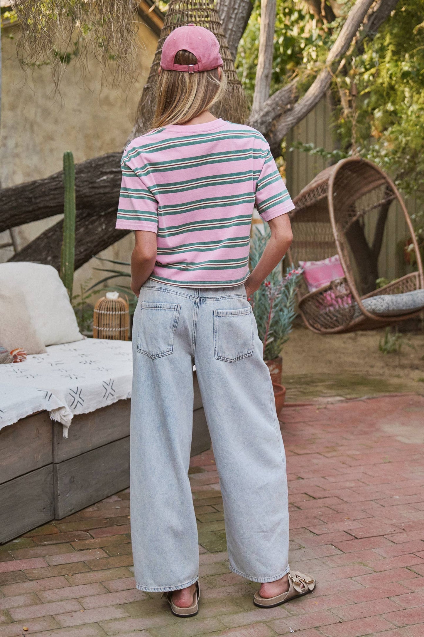 Vintage Washed Striped Cotton Crop Tee
