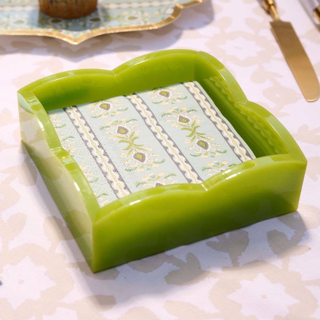 Green Palm Acrylic Scalloped Cocktail Napkin Holders
