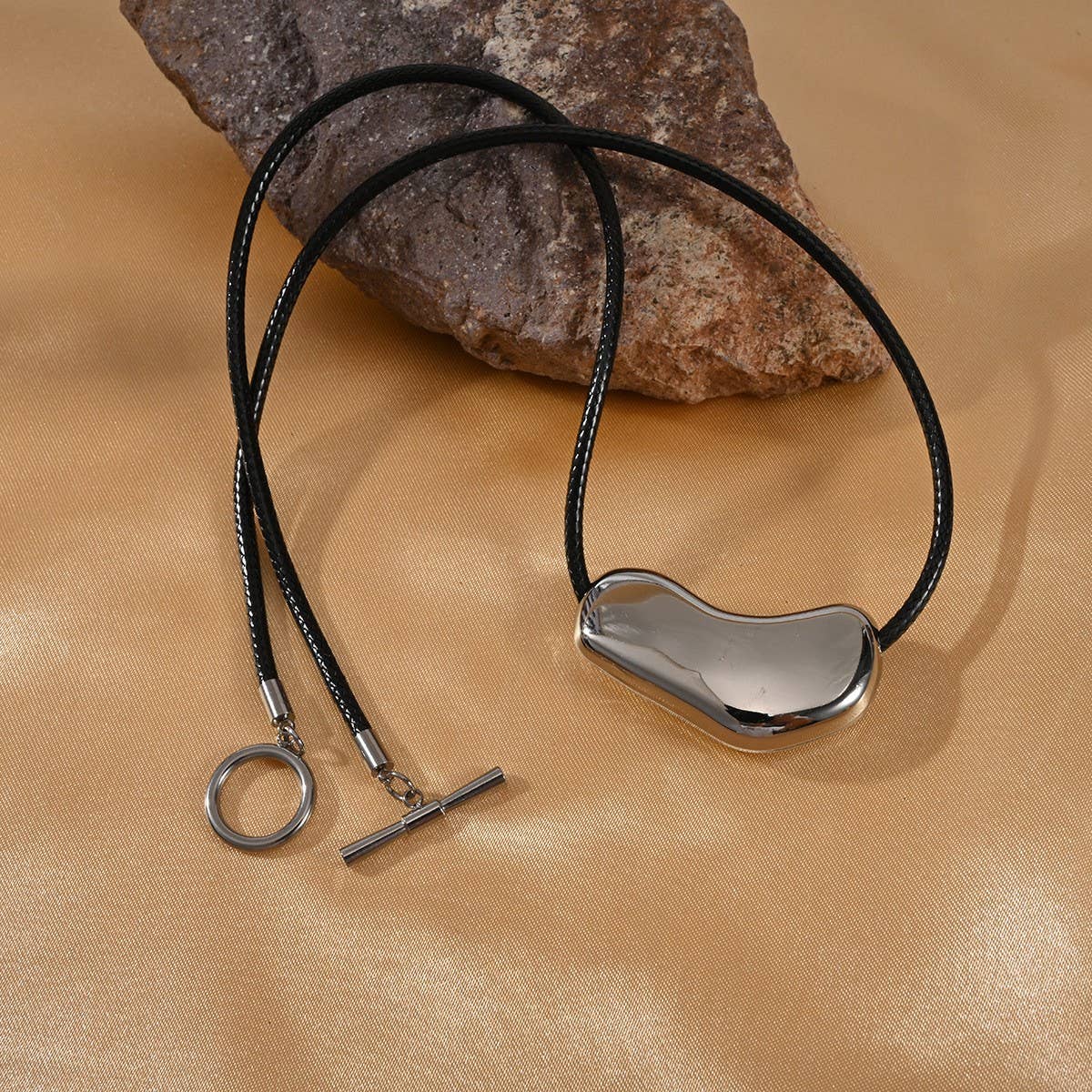 18K Steel Leather Cord Necklace