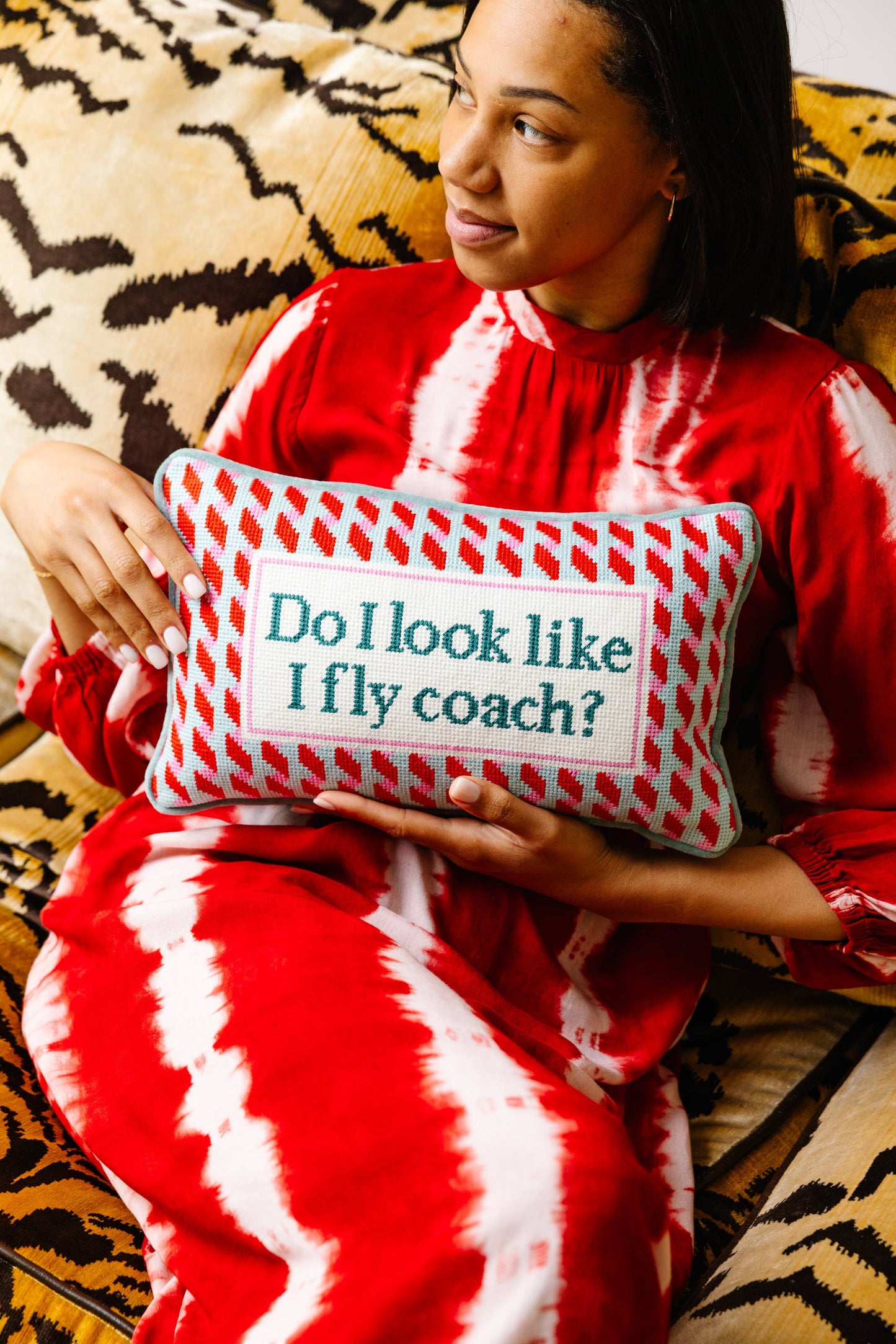 Fly Coach Needlepoint Pillow