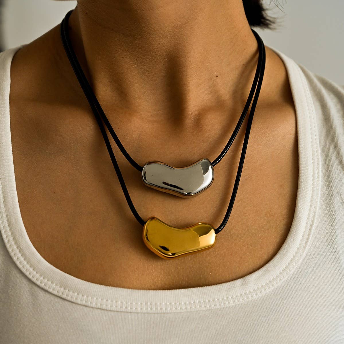 18K Steel Leather Cord Necklace