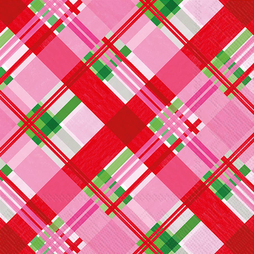 Pink Plaid Christmas Cocktail Napkins