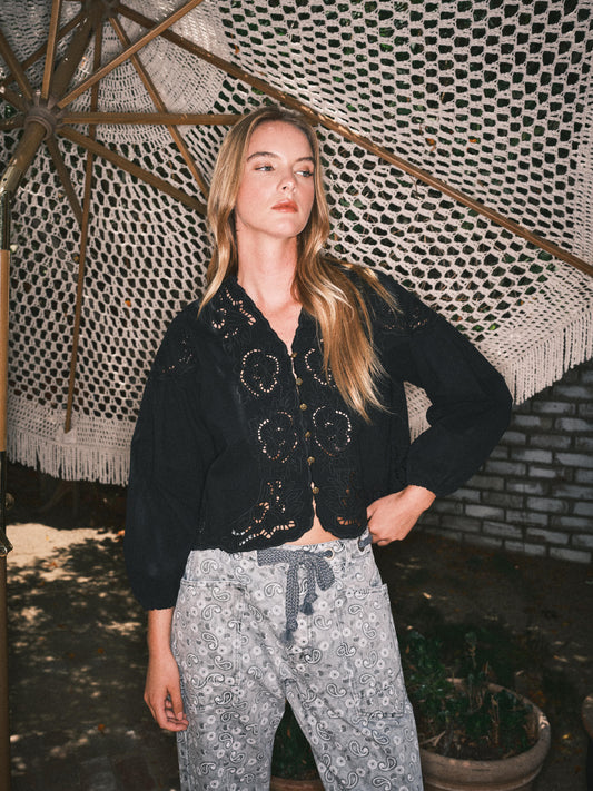 Denim Embroidery Top