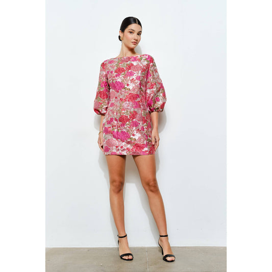 Metallic Floral Jacquard Dress
