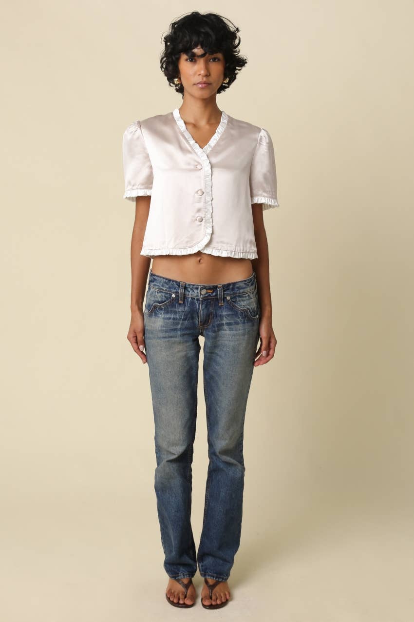 Etta Satin Ruffle Trim Blouse