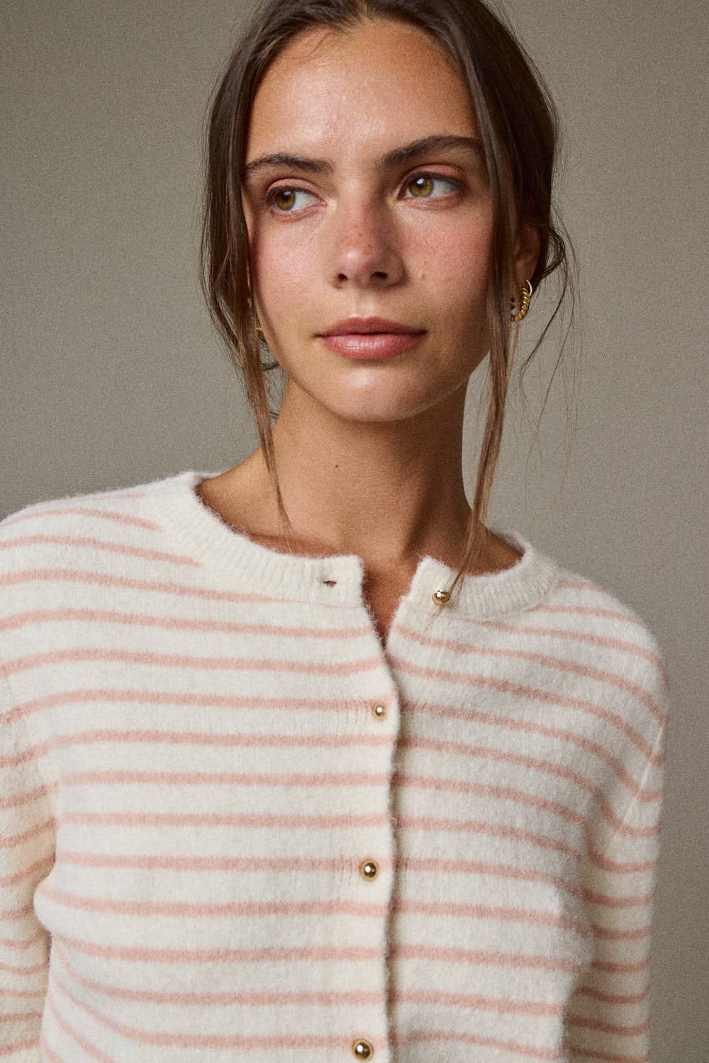Soft Stripe Button-Up Cardigan