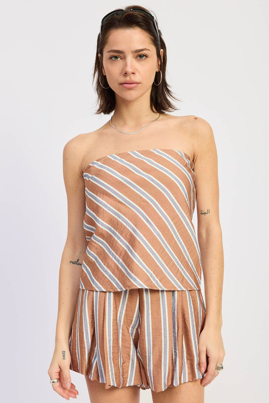 Striped Silky Top & Shorts Set