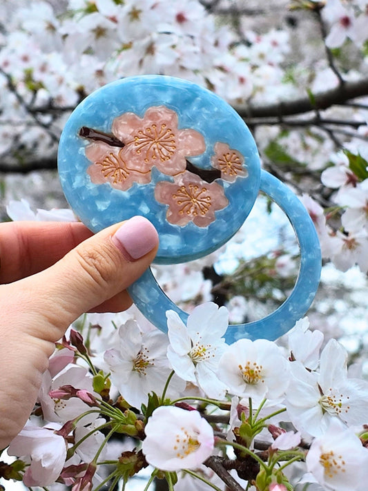 Hand-painted Cherry Blossom Compact Mirror | Eco-Friendly