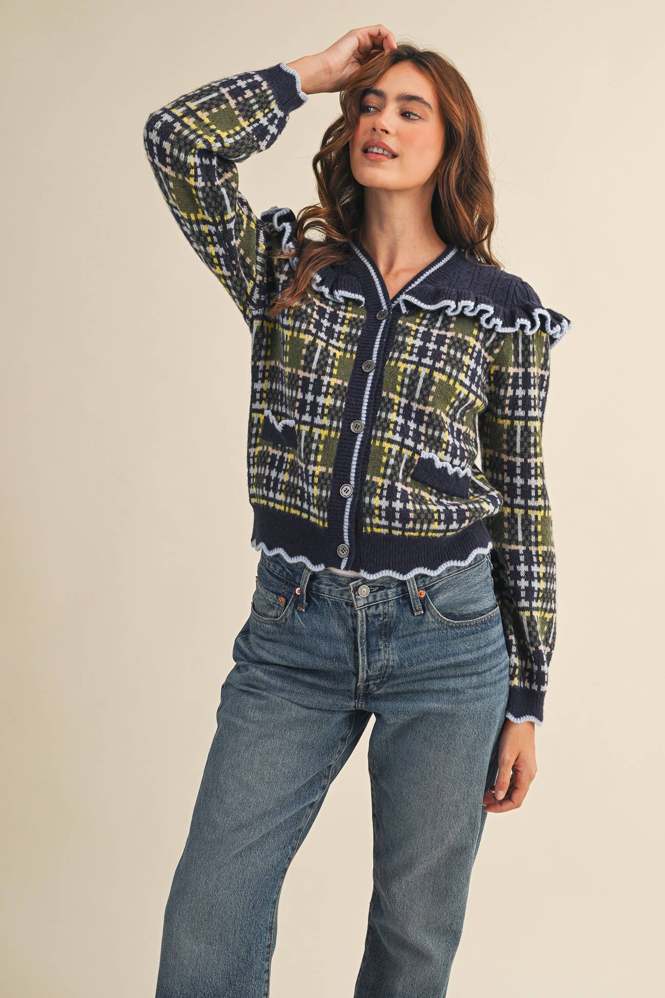 Plaid Ruffle Sweater Top