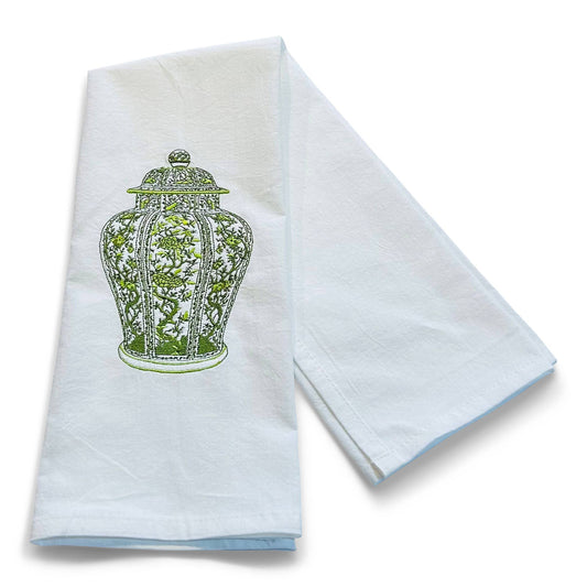 Towel - Ginger Jar GREEN on white