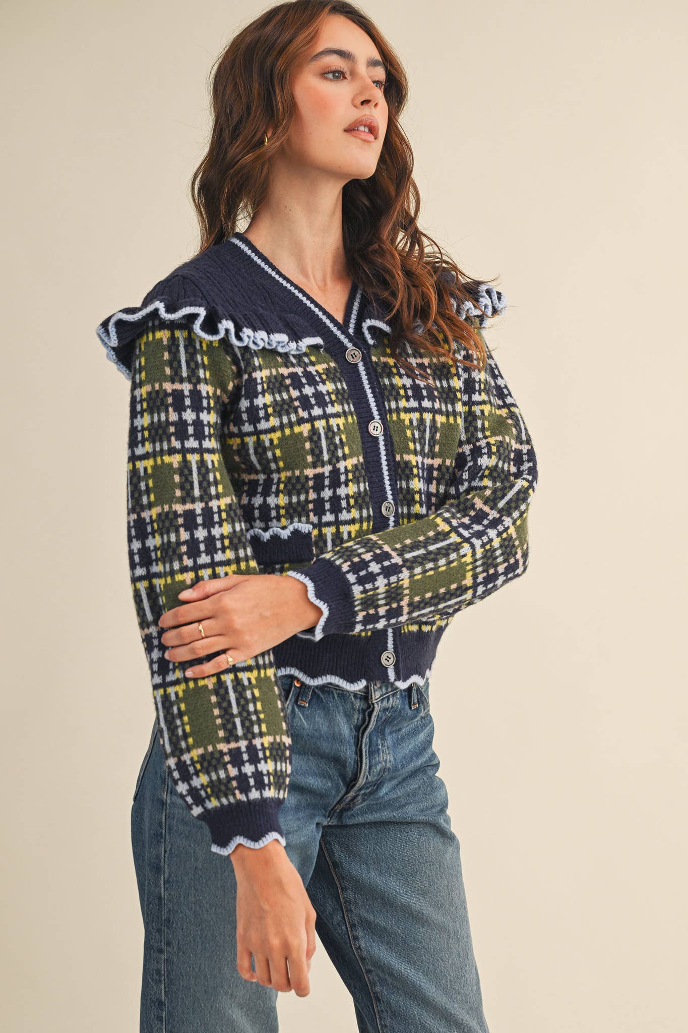 Plaid Ruffle Sweater Top