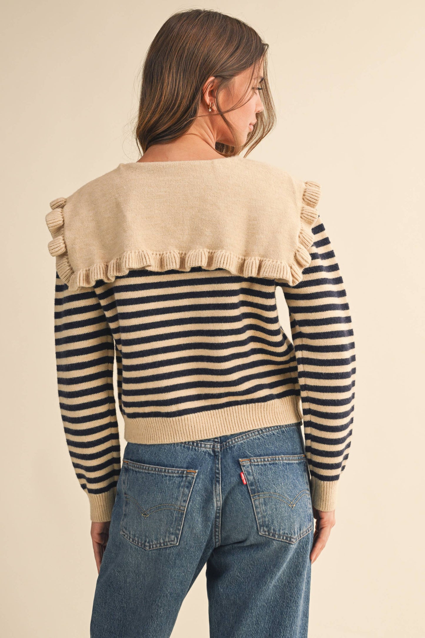 Ruffle Collar Stripe Cardigan