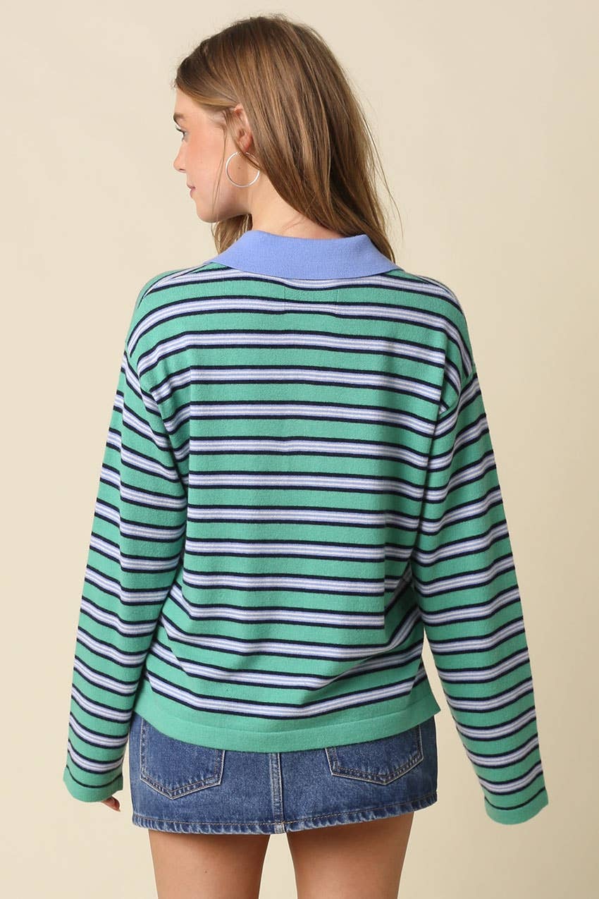 Lena Stripe Collared Knit Top