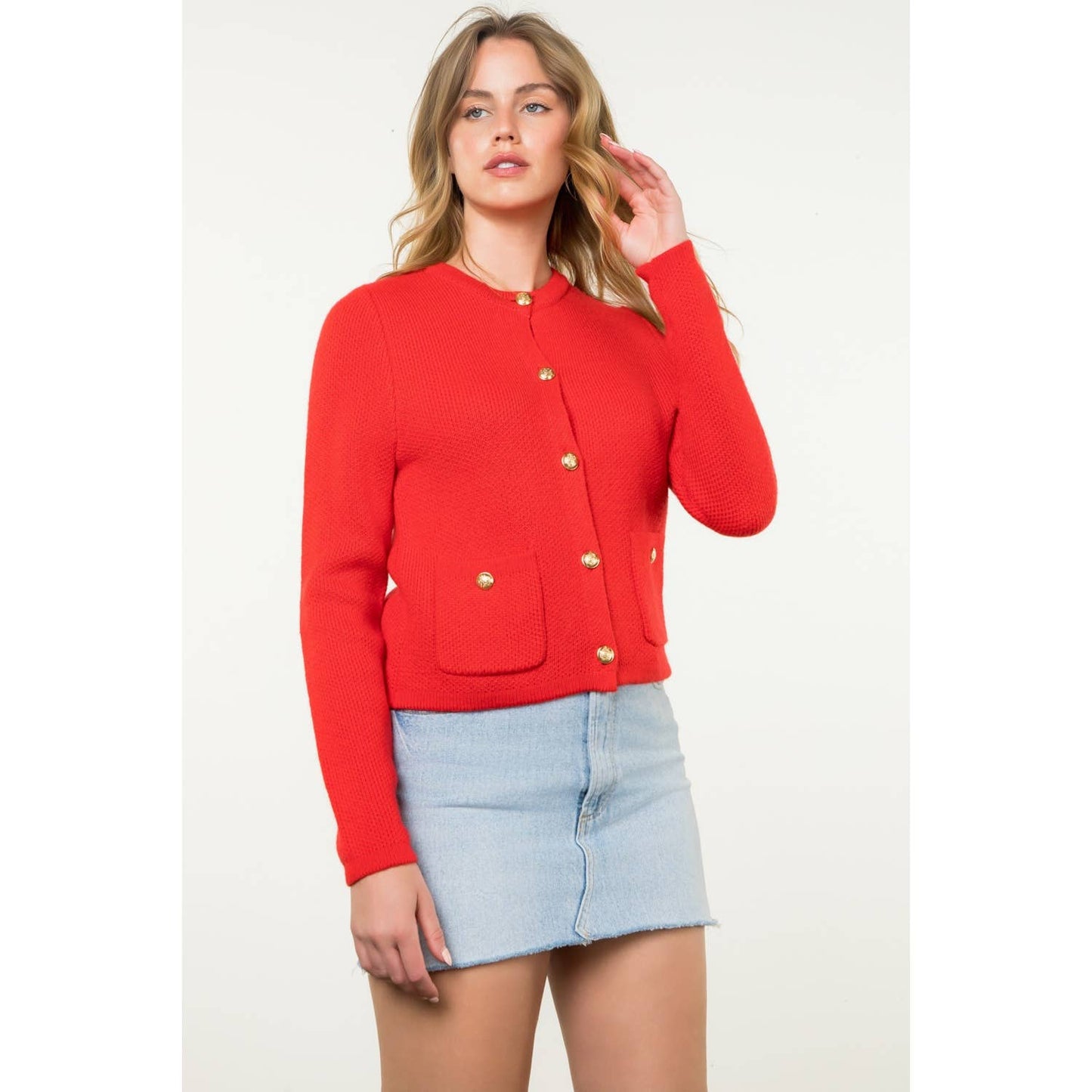 Gold Button Pocket Knit Cardigan