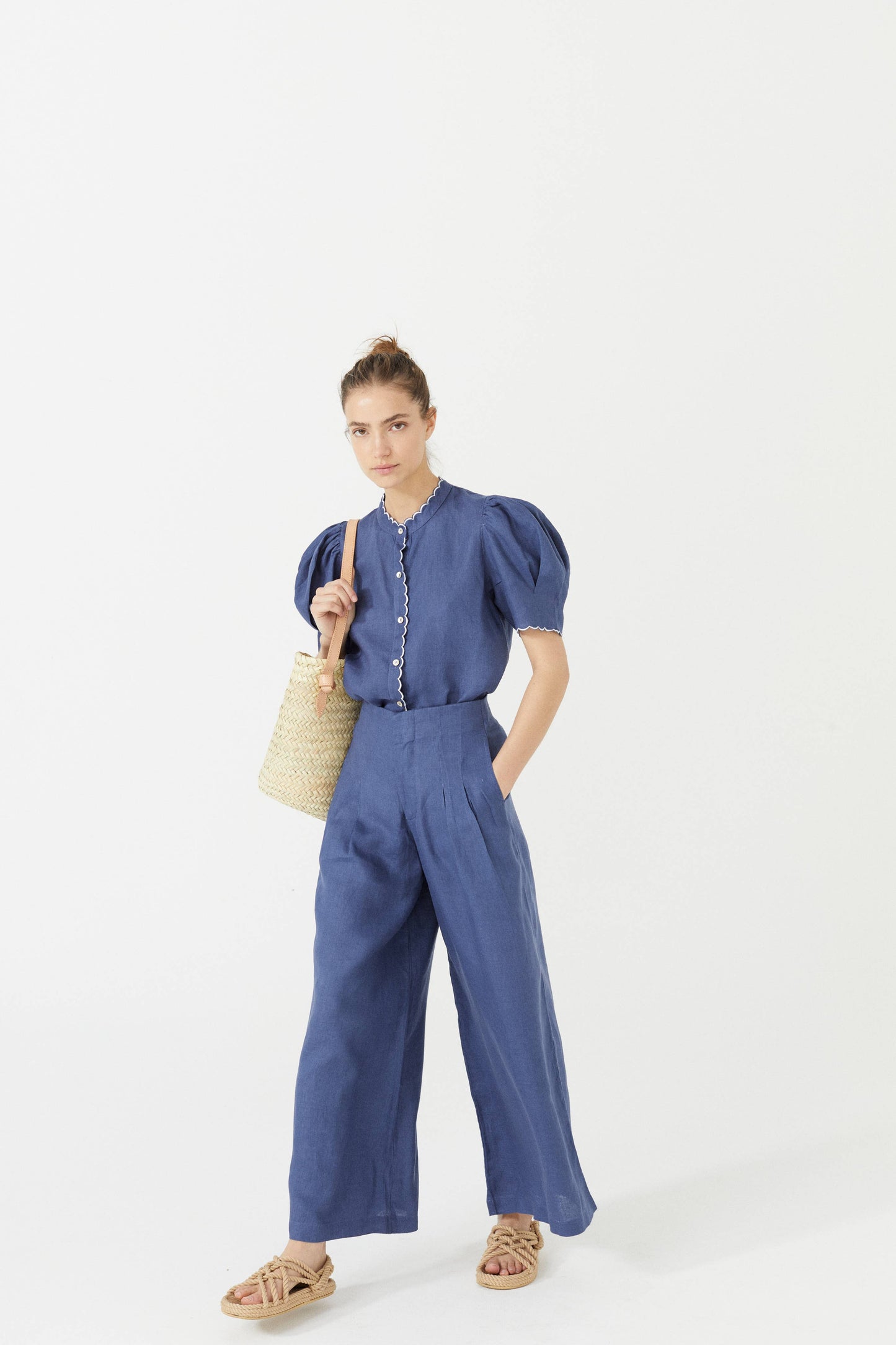 Culotte Linen Pant - Deep Blue