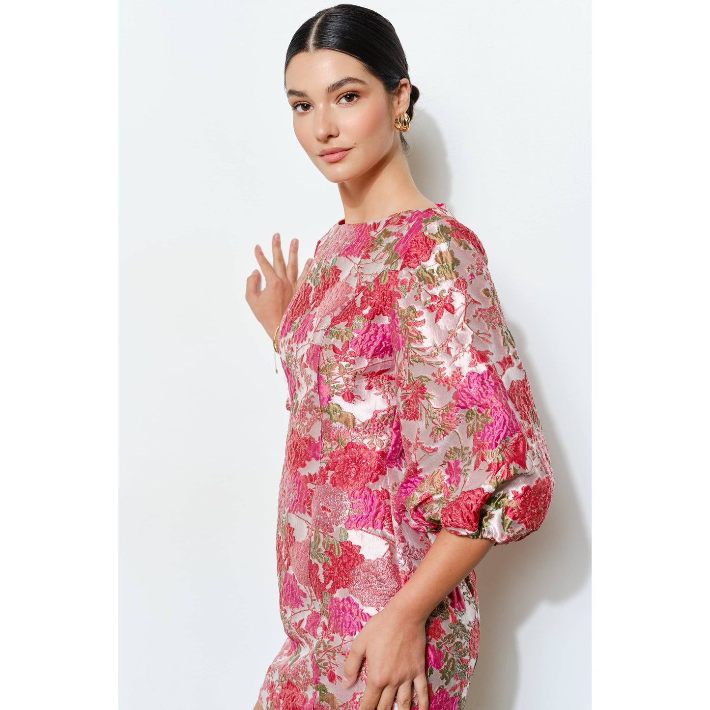 Metallic Floral Jacquard Dress