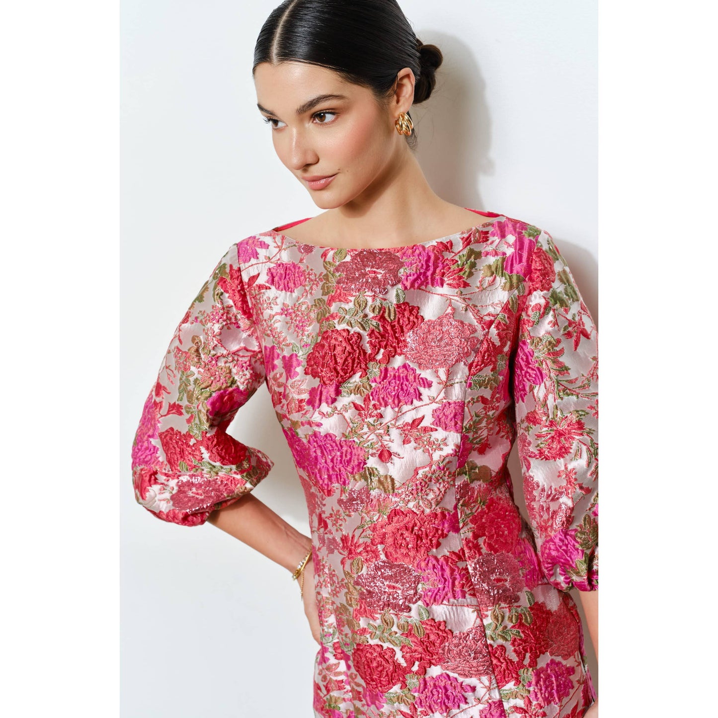 Metallic Floral Jacquard Dress