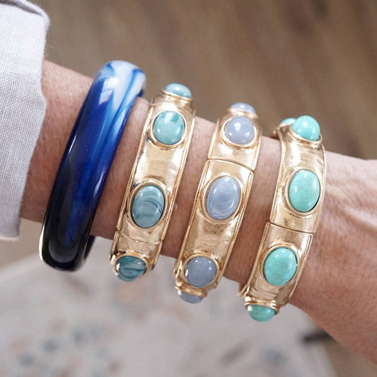 Sunlit Wide Bangle with Oval Cabochons