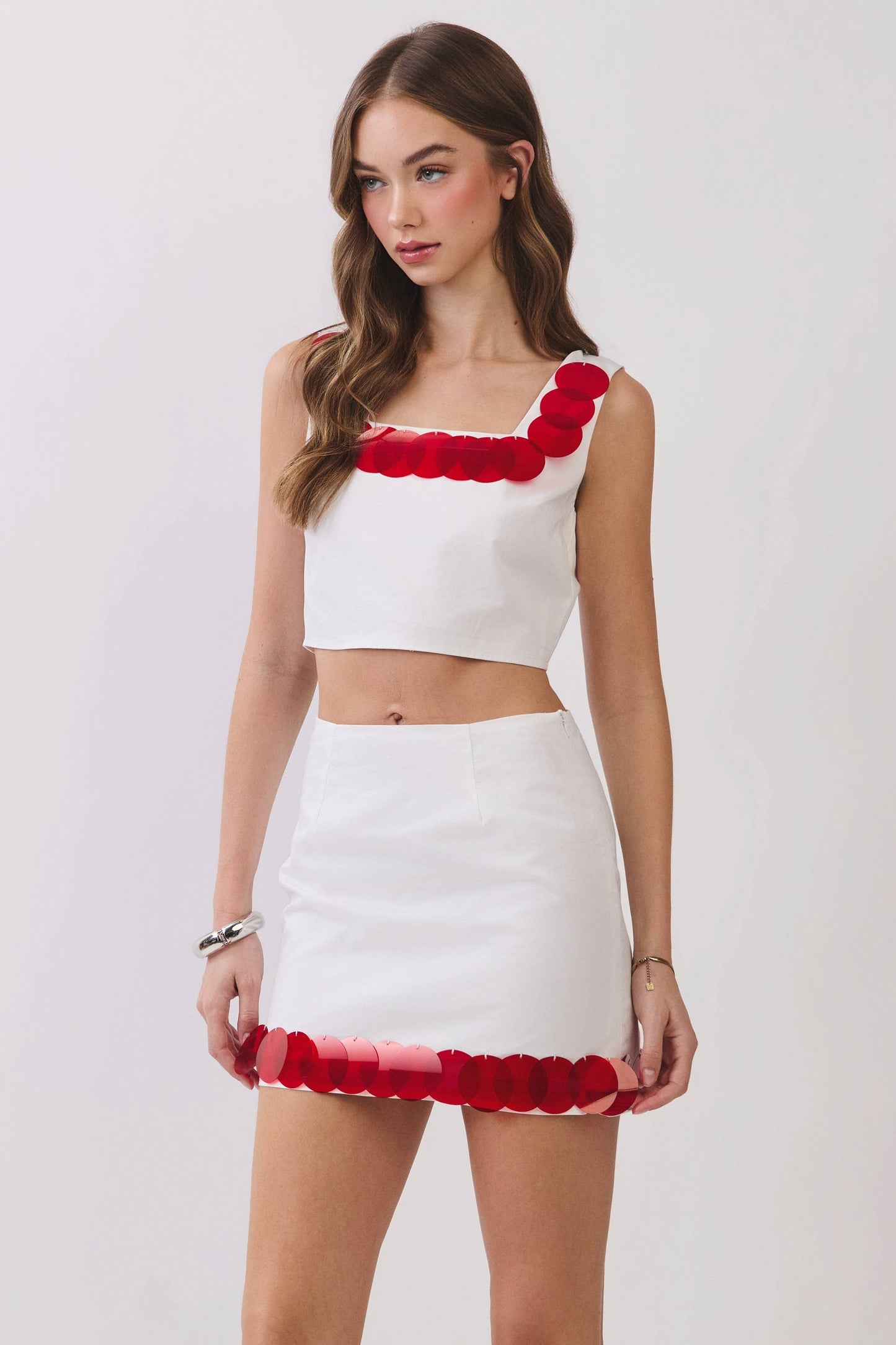Sequin Disc Trim Crop Top