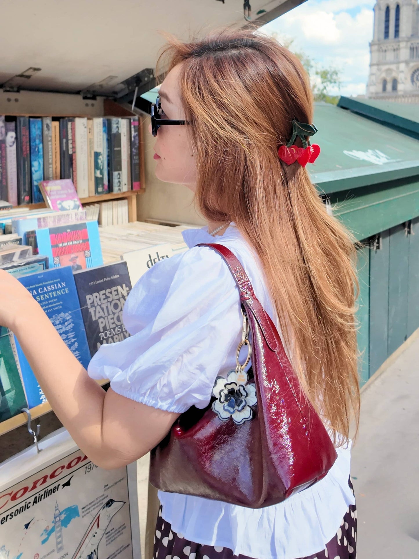 Hand-painted Cherry Hearts Hair Claw Clip | Eco-Friendly