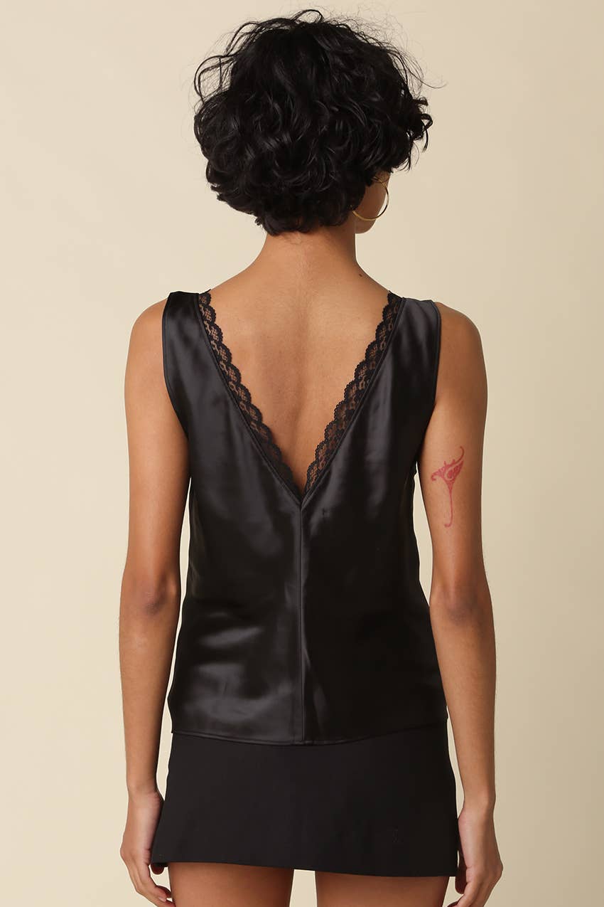 Noir Lace Trim Satin Tank
