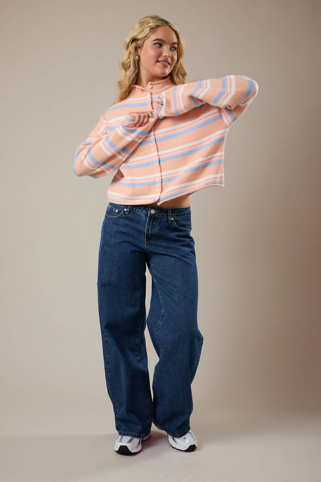 Roll Hem Striped Cardigan