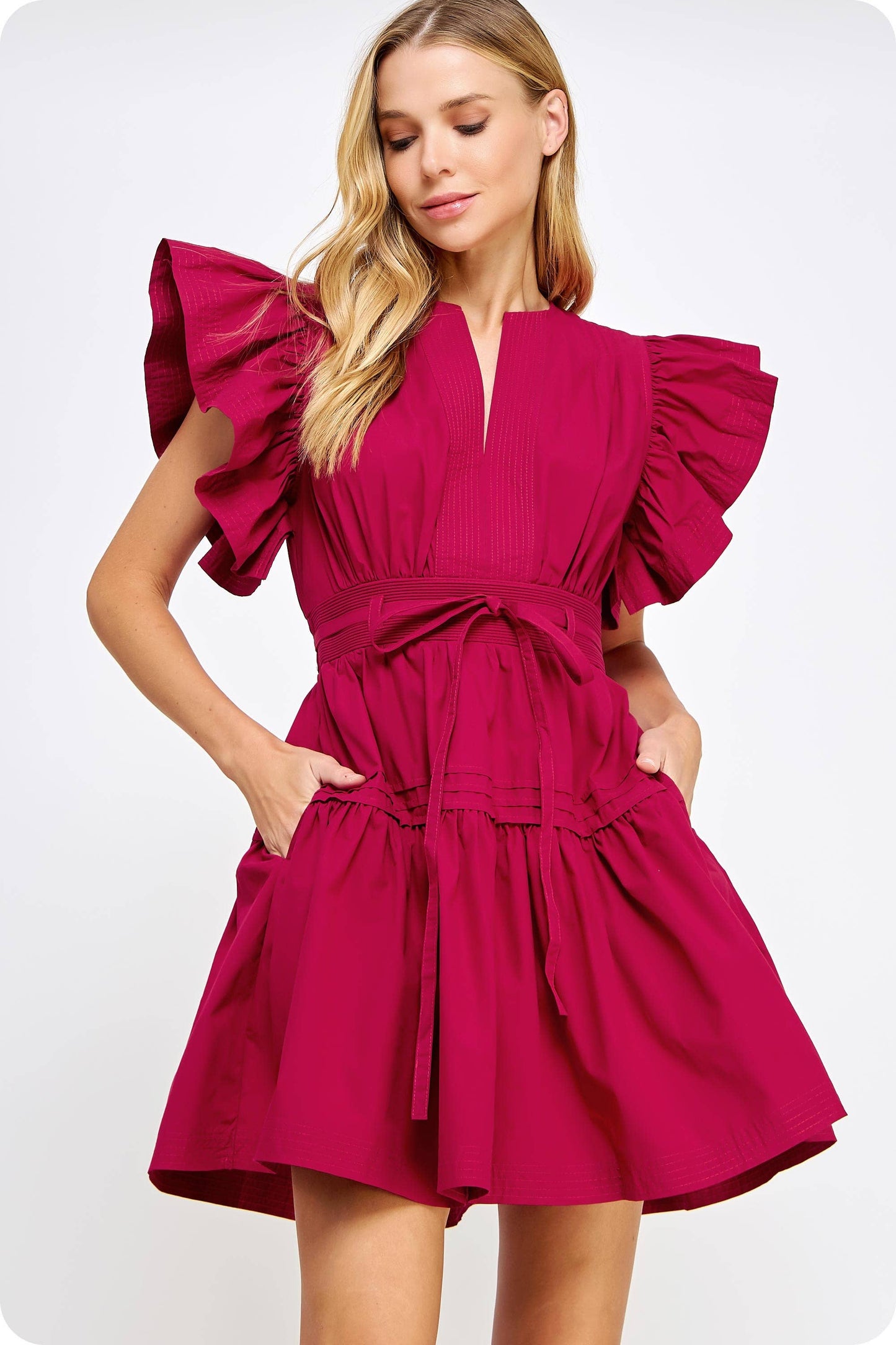 Flutter Sleeve Poplin Mini Dress