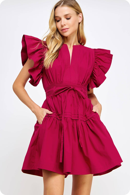 Flutter Sleeve Poplin Mini Dress