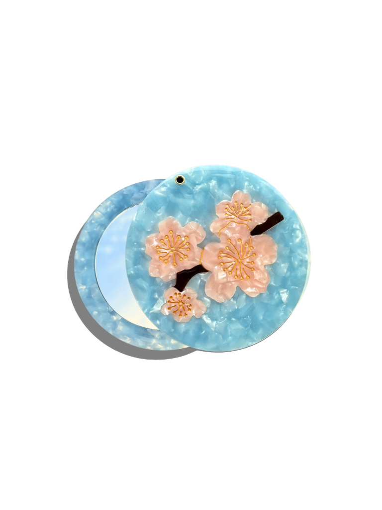 Hand-painted Cherry Blossom Compact Mirror | Eco-Friendly