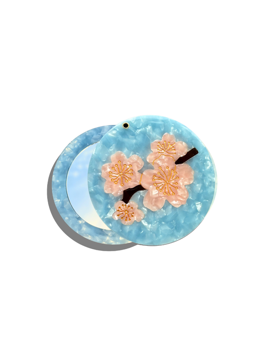 Hand-painted Cherry Blossom Compact Mirror | Eco-Friendly