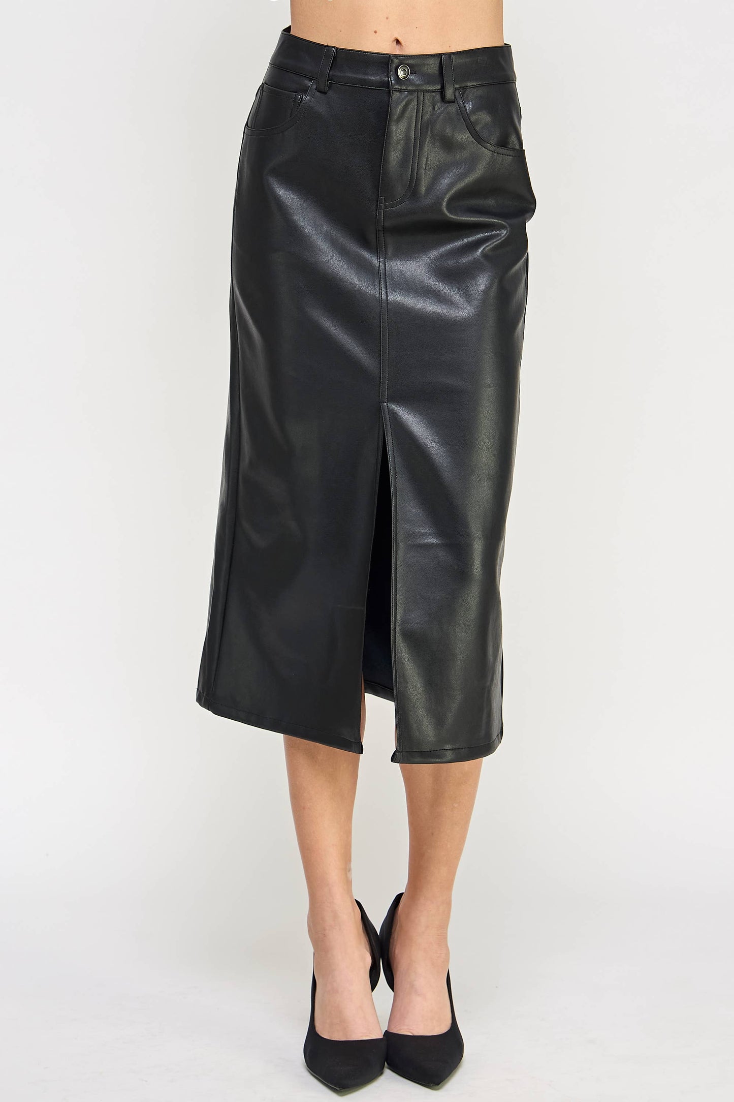 Faux Leather Midi Skirt