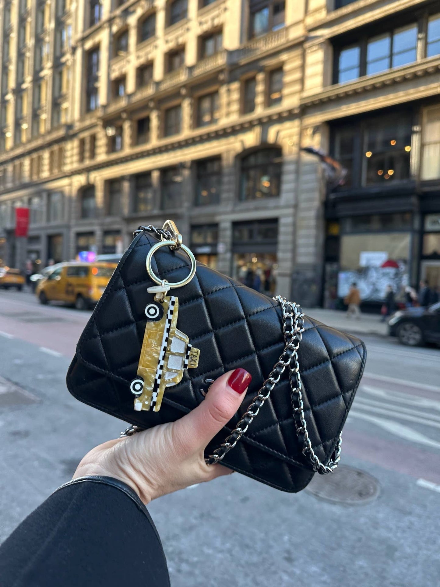 Hand-painted Taxicab Bag Charm & Keychain | Eco-Friendly