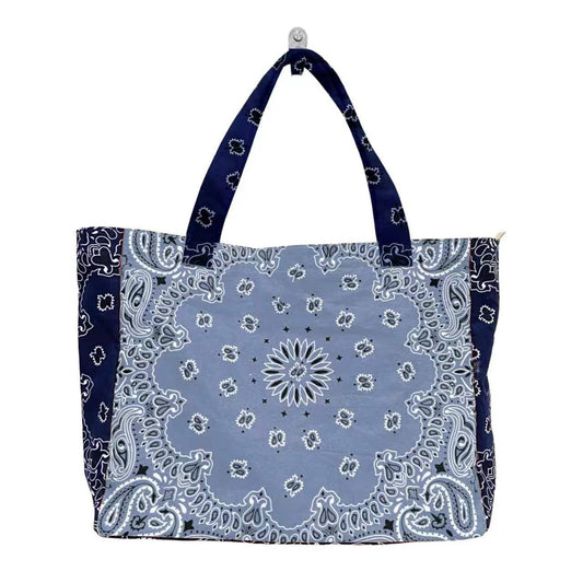 Bandana Print Canvas Tote - Bailey Light Blue/Navy