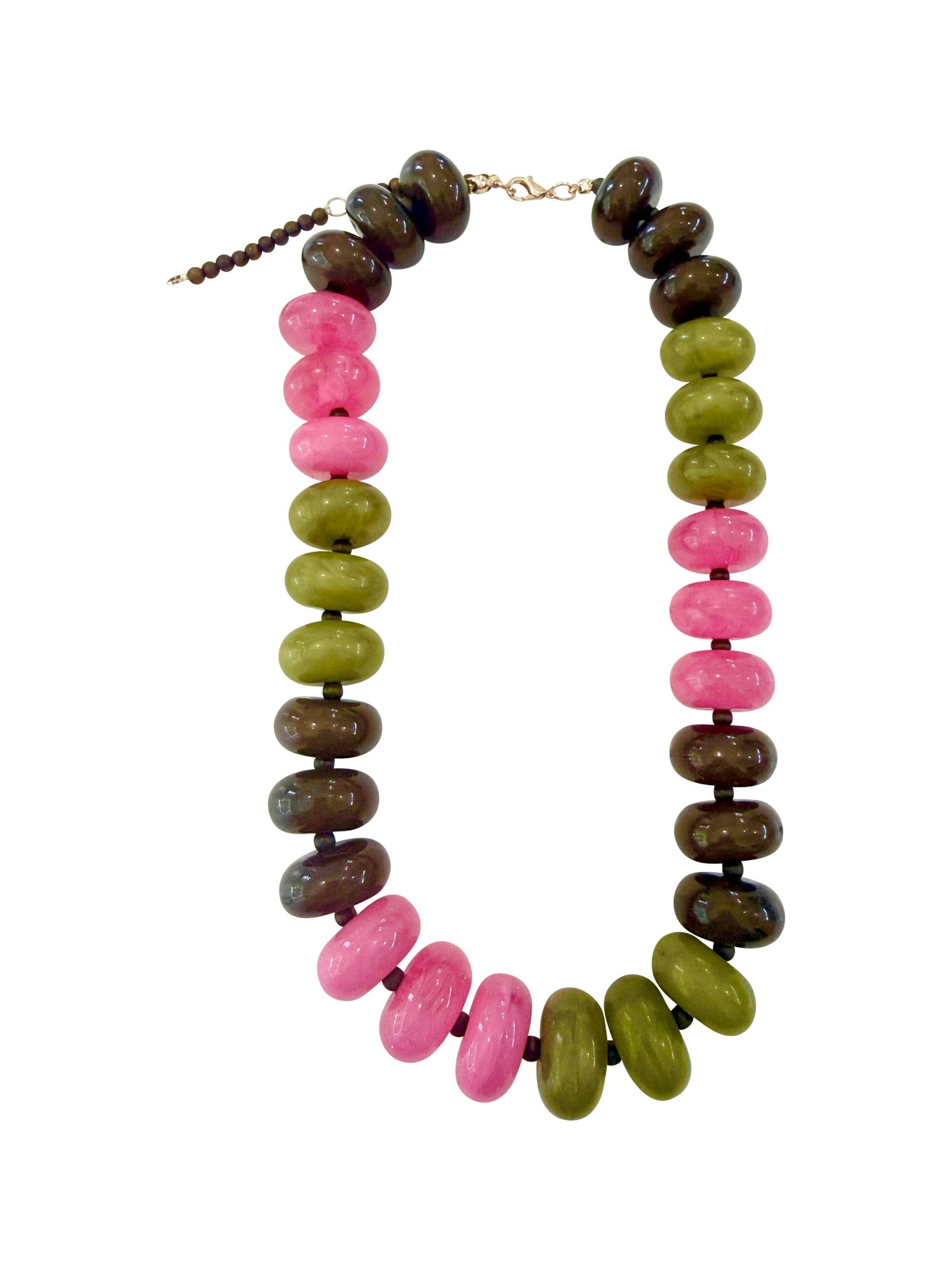 Carissa Chunky Beaded Necklace- Pink Brown Mix
