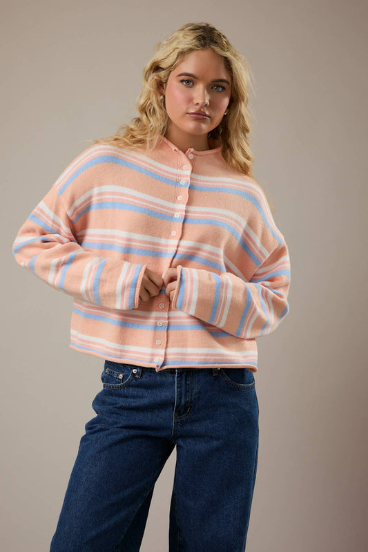 Roll Hem Striped Cardigan