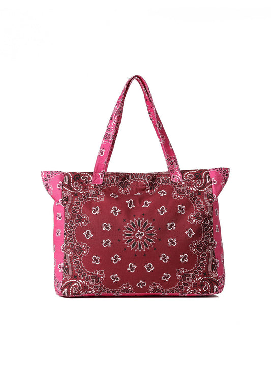 Bandana Print Canvas Tote - Bailey Burgundy/Pink