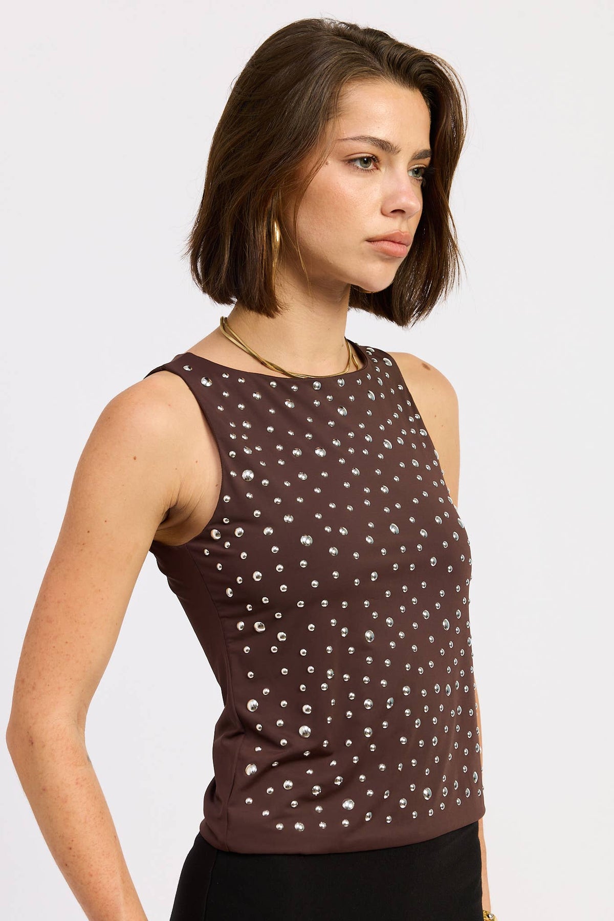 Studded Stretchy Tank in Espresso