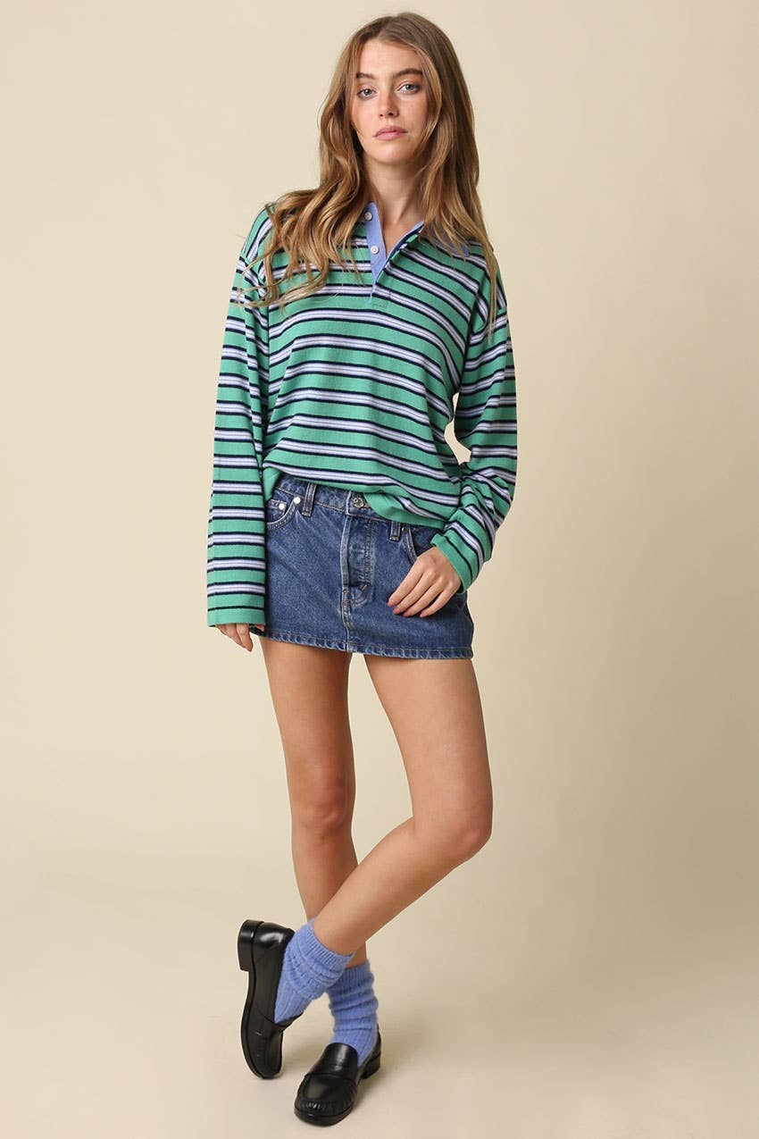 Lena Stripe Collared Knit Top