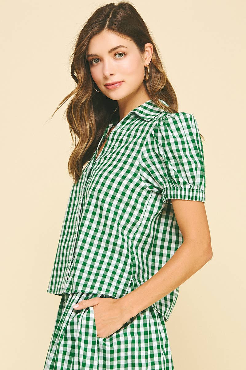 Gingham Button Down Shirt-L