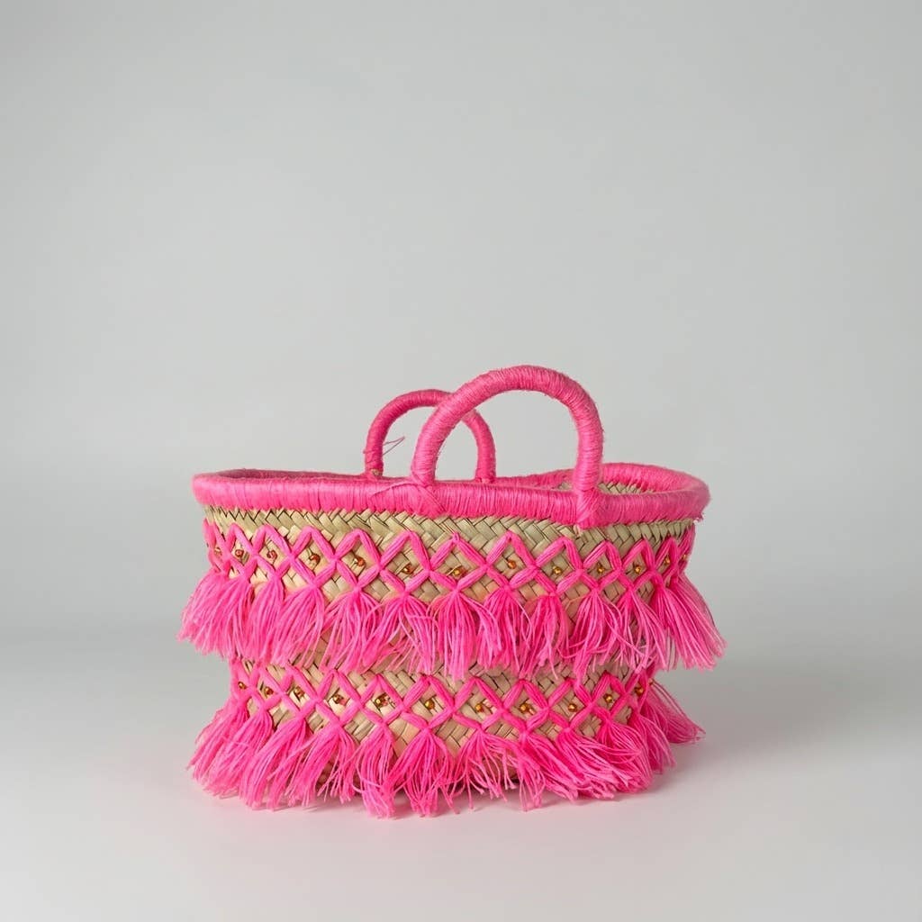 Handwoven Straw Tassel Tote