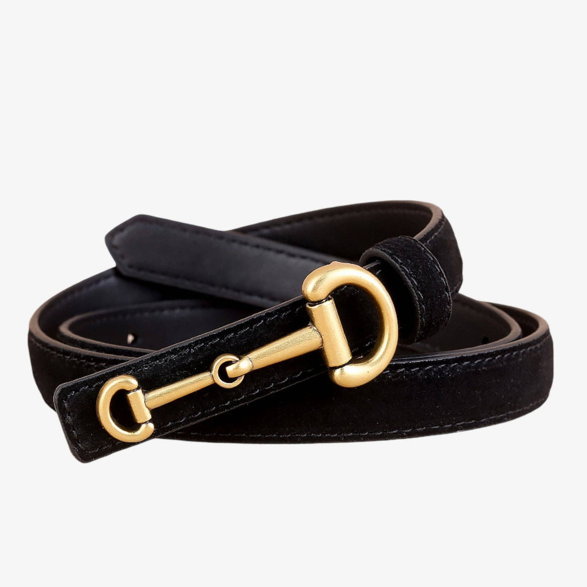 Suede Leather Skinny Belt with Horsebit