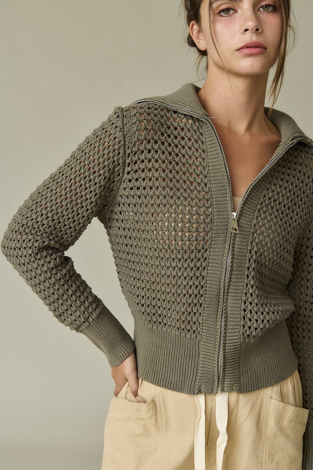 Mila Front Zip Knit Cardigan-L