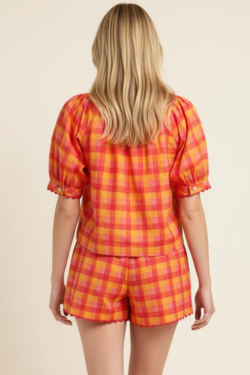 Plaid Short Sleeve Blouse