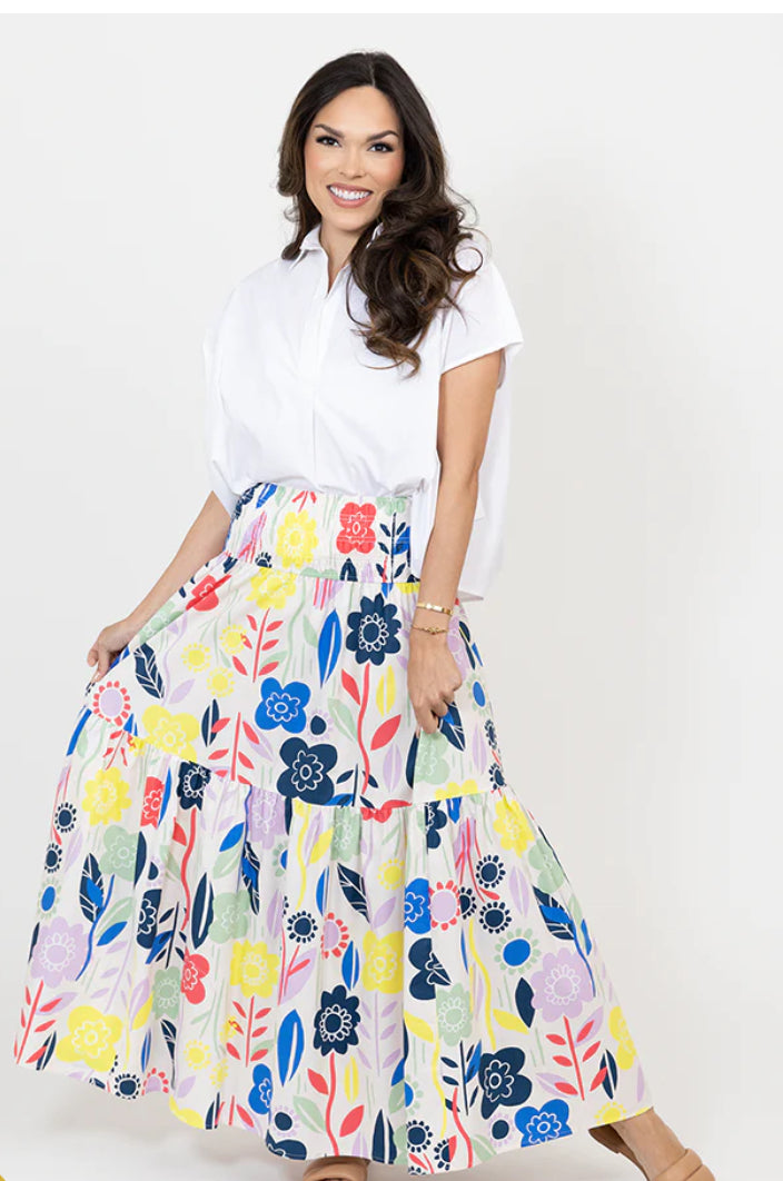 Abstract Floral Smock Waist Maxi Skirt ***FINAL SALE***