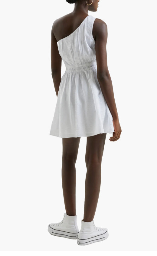 Faron Drape One Shoulder Dress in Linen White