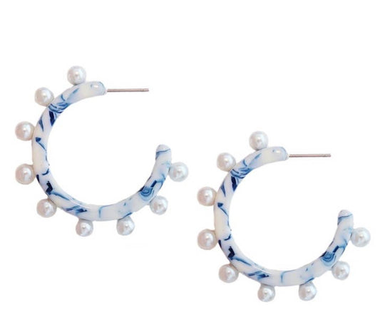 Blue and White Pearl Hoops