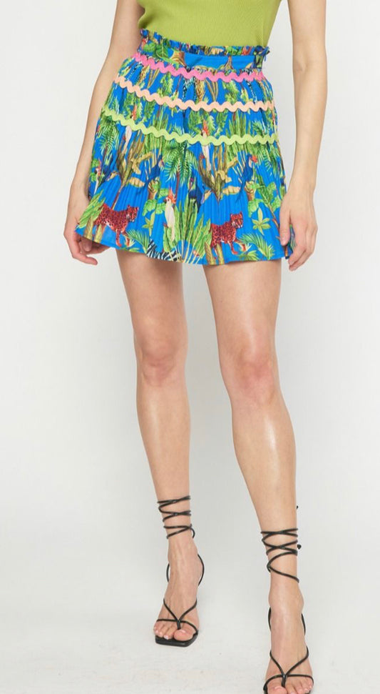 Jungle Pleated Mini Skirt