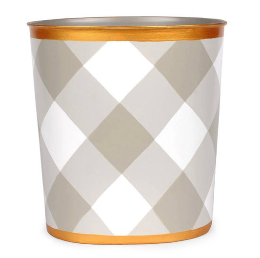 Taupe Buffalo Plaid Oval Wastebasket