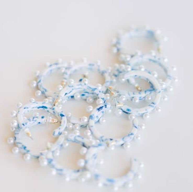 Blue and White Pearl Hoops