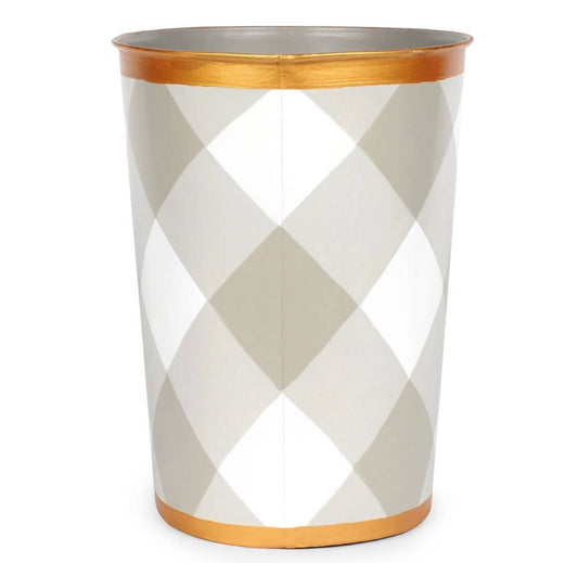 Taupe Buffalo Plaid Oval Wastebasket